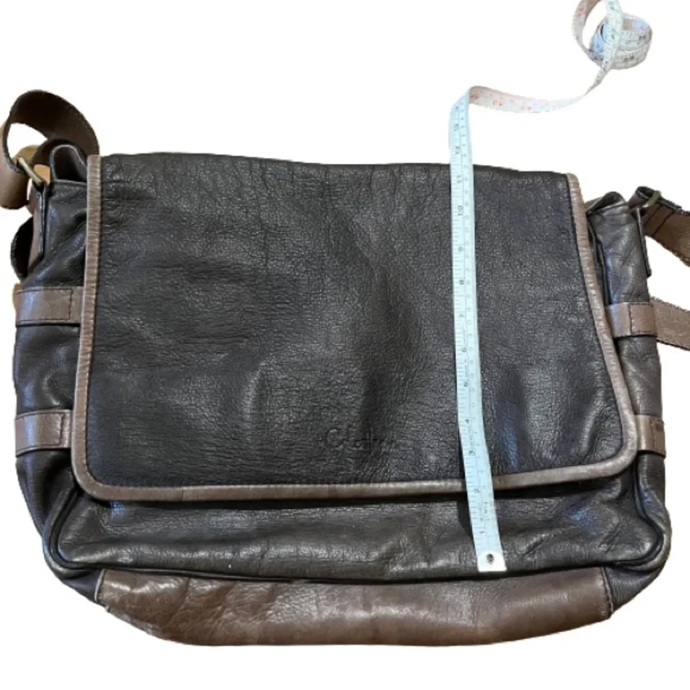 Cole Haan Two-Tone Brown Distressed Pebbled Leather Messenger Bag - Unisex